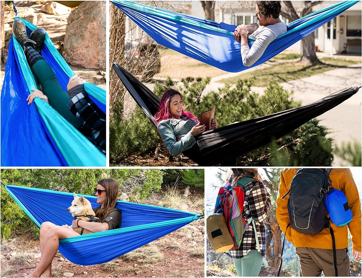 Camping Hammock Double Single Portable Hammocks With 2 Tree Straps ...