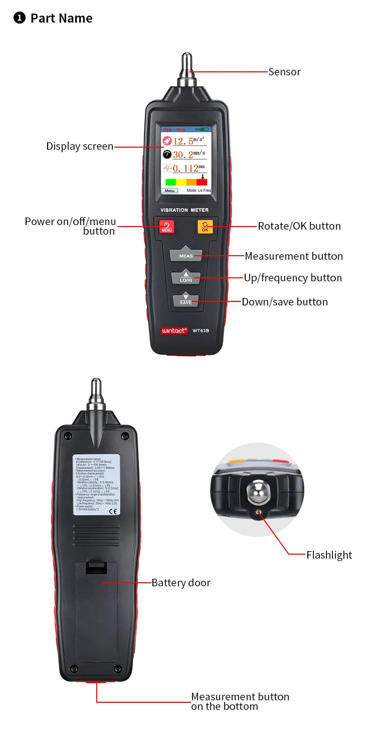 Wt63b Tester Vibration Meter Industrial Digital Vibration Meter Device