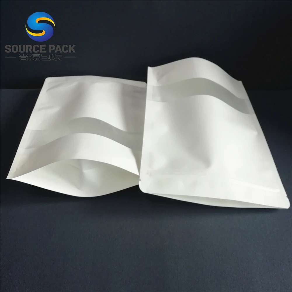 Wholesale Food Packaging Ziplock Stand up Pouch White Kraft Paper Bag With Window