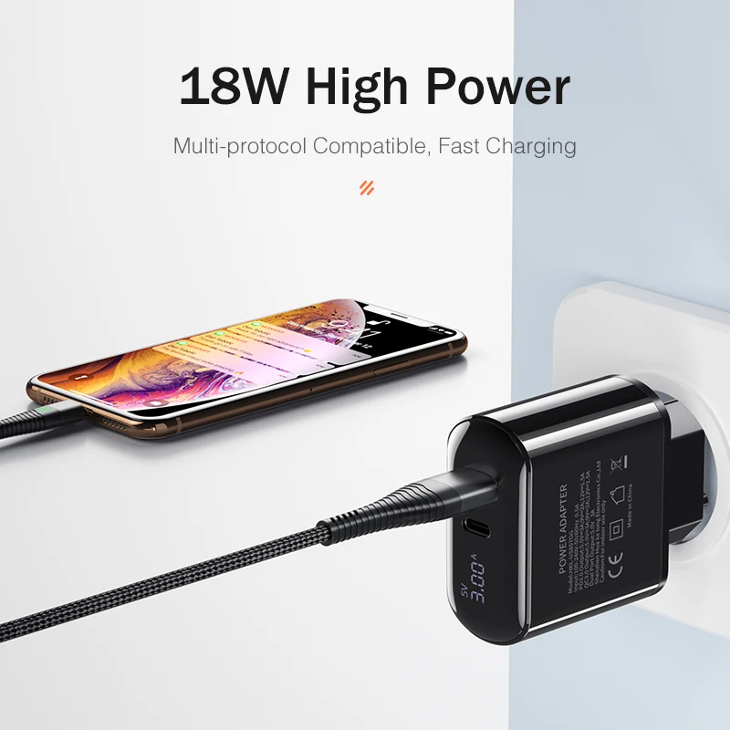 18W USB Charger QC PD Fast Charging LED Display Type C Charger for  iPhone Samsung S10 Huawei Xiaomi Phone Charge Adaptor