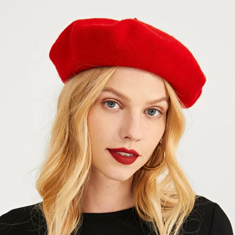 Wholesale Berets Hats Custom Beret Designer Hats Wool Solid Color Autumn  Warm Plain French Beret Hat for Women