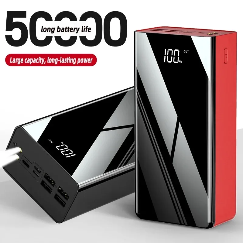 High Capacity 4 USB Port Fast Charging Power Bank 50000mAh With LED Display LED Lights Outdoor Portable Power Banks