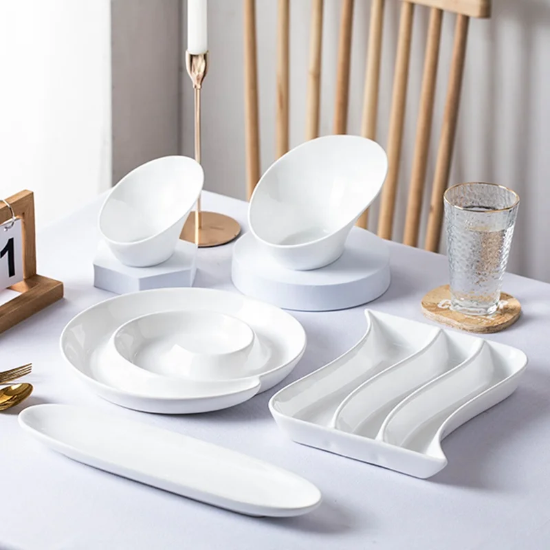 Оптовая продажа, белая керамическая посуда, доломитные тарелки, Салатница, Сервировочная тарелка, тарелка для закусок для домашней вечеринки, кухонная настольная