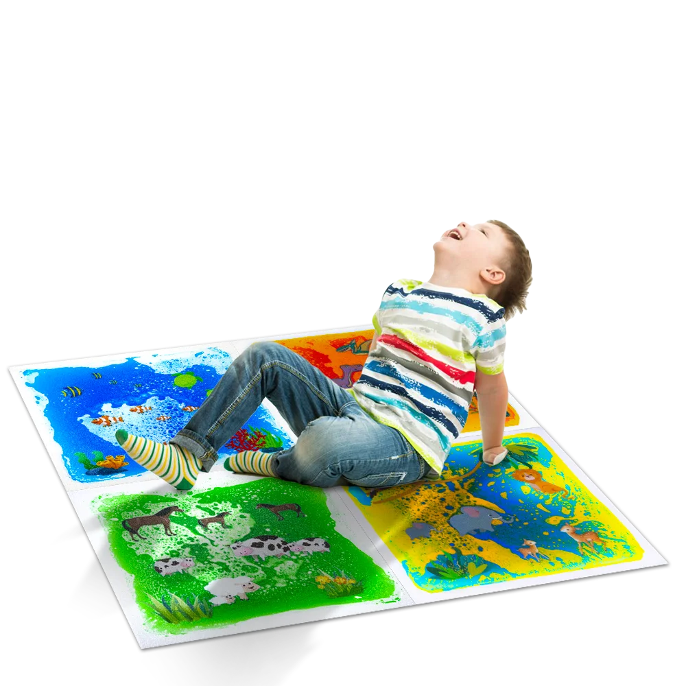 New product children's game mat early education children's toys 19.7-inch animal printed sensory liquid floor tiles