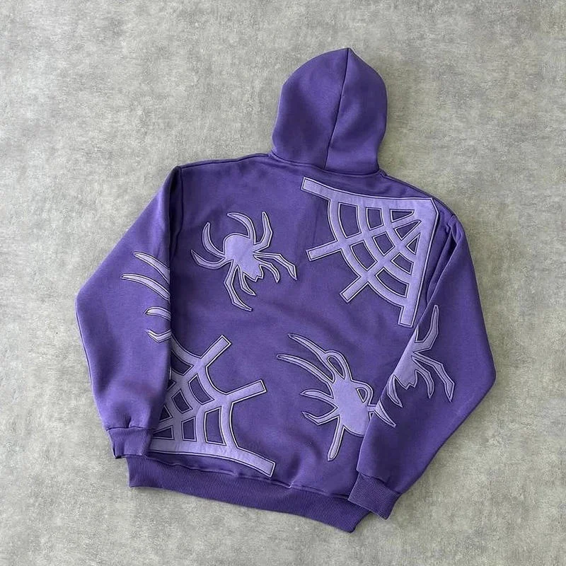 SALATI HighQuality OEM Wholesale Fashionable Casual Quarter Zip Spider Web Embroidered Cotton Blend Hoodie for Men Custom gallery 4