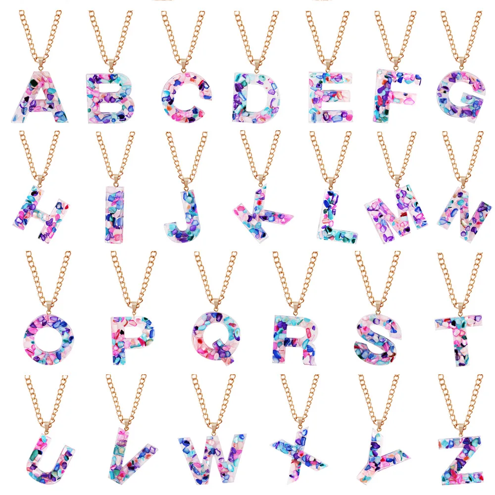 DDA243 Women New Fashion Jewelry Clavicle Chain DIY Initial Letter Pendant Charm 26 Colorful English Alphabet Pendant Necklace