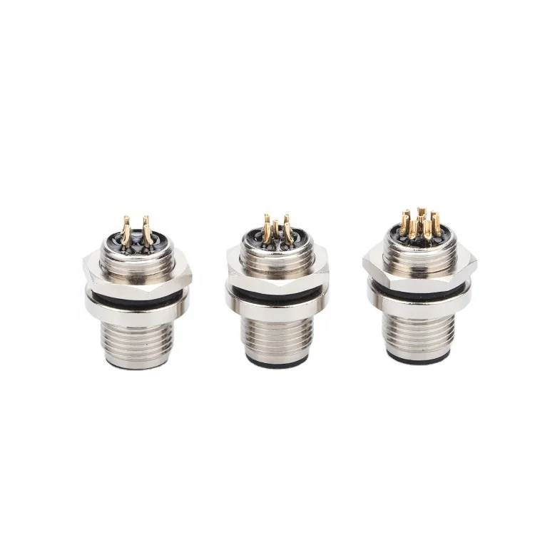 M12 Flange Socket 3/4/5/6/8 Pin Panel Mounting Connectors