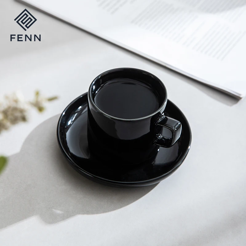 product fenn nordic cafe shop porcelain restaurant coffee cups ceramic black espresso cup with sauce custom logo printed-58