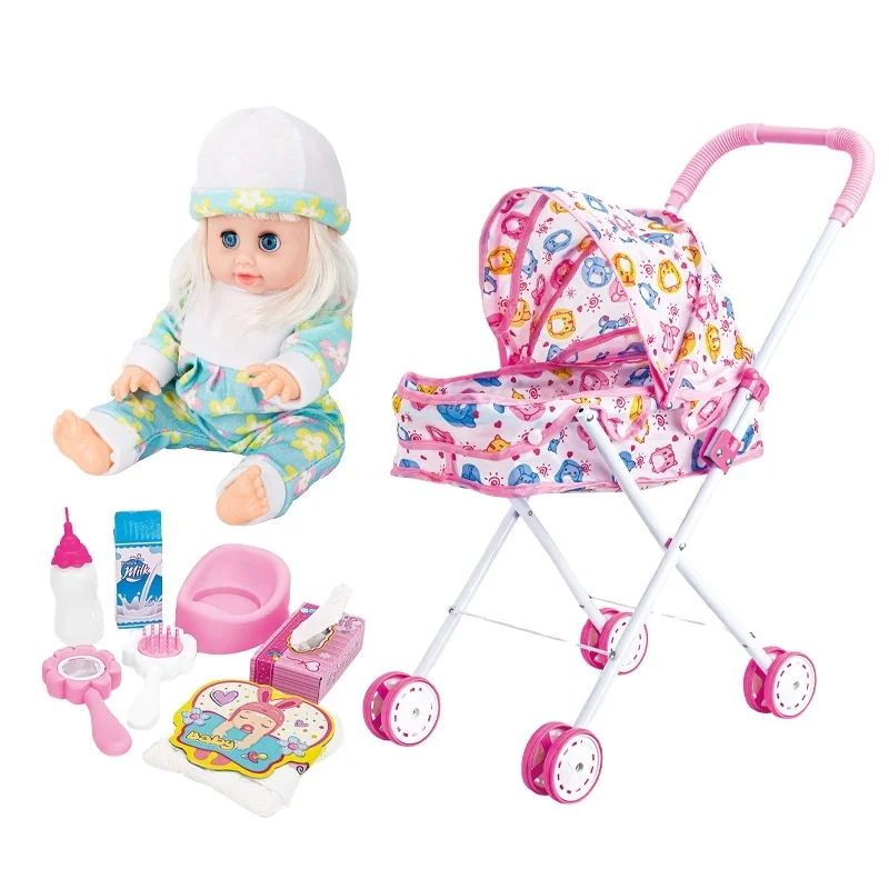 Ensemble de poussette pour jeu d'imitation pour bébé avec poupée reborn en silicone souple Ensemble de poussette pour jeu d'imitation pour bébé avec poupée reborn en silicone souple