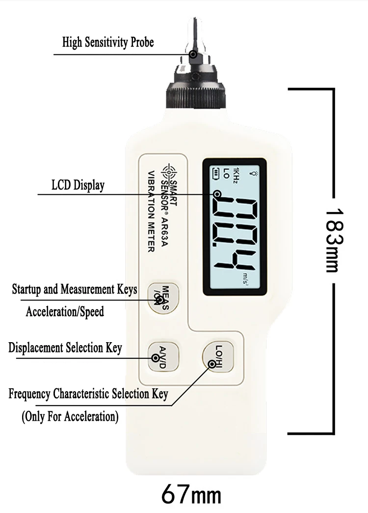Smart Sensor AR63A Professional Vibration Analyzer High Precision Handheld Digit
