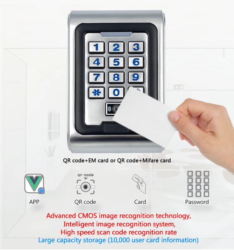 Waterproof RFID Metal Standalone Keypad Dynamic QR Code Scanner 13.56Mhz IC Door Lock Outdoor QR Code Access Control