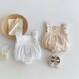 Baby Outfit Summer Princess Bodysuit Thin Lace Edge Casual Sleeveless Solid Pattern Cotton Baby Rompers