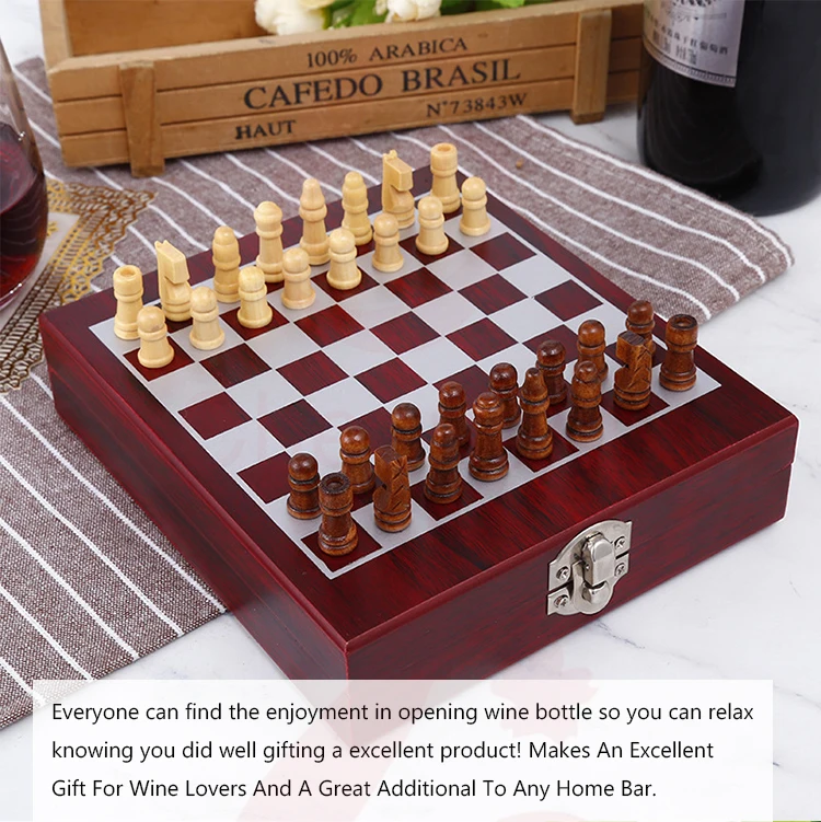 Wine Opener Set Includes Rabbit Wine Corkscrew Wine Stoppers Wood Chess Set YOBANSA Bamboo Box Wine Accessories Gift Set Model 02 