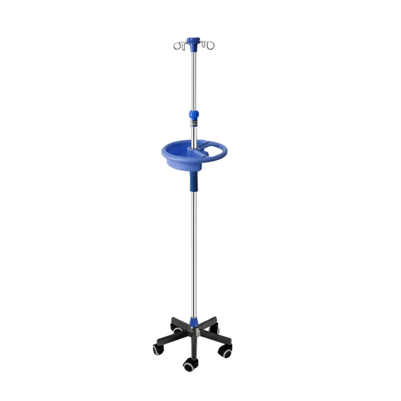 Hospital and Clinic Medical Adjustable Mobile IV Pole Drip Stand 4 hooks and Round cartridge infusion stand supplier