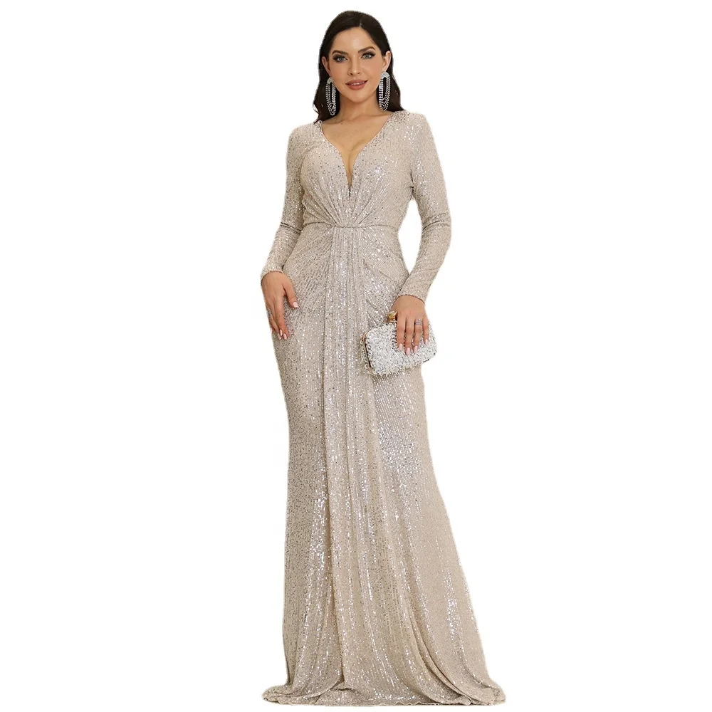 dress wedding guest long sleeve Fast Delivery Long Sleeve V-Neck A-Line Midi Wedding Guest Dresses main image 1