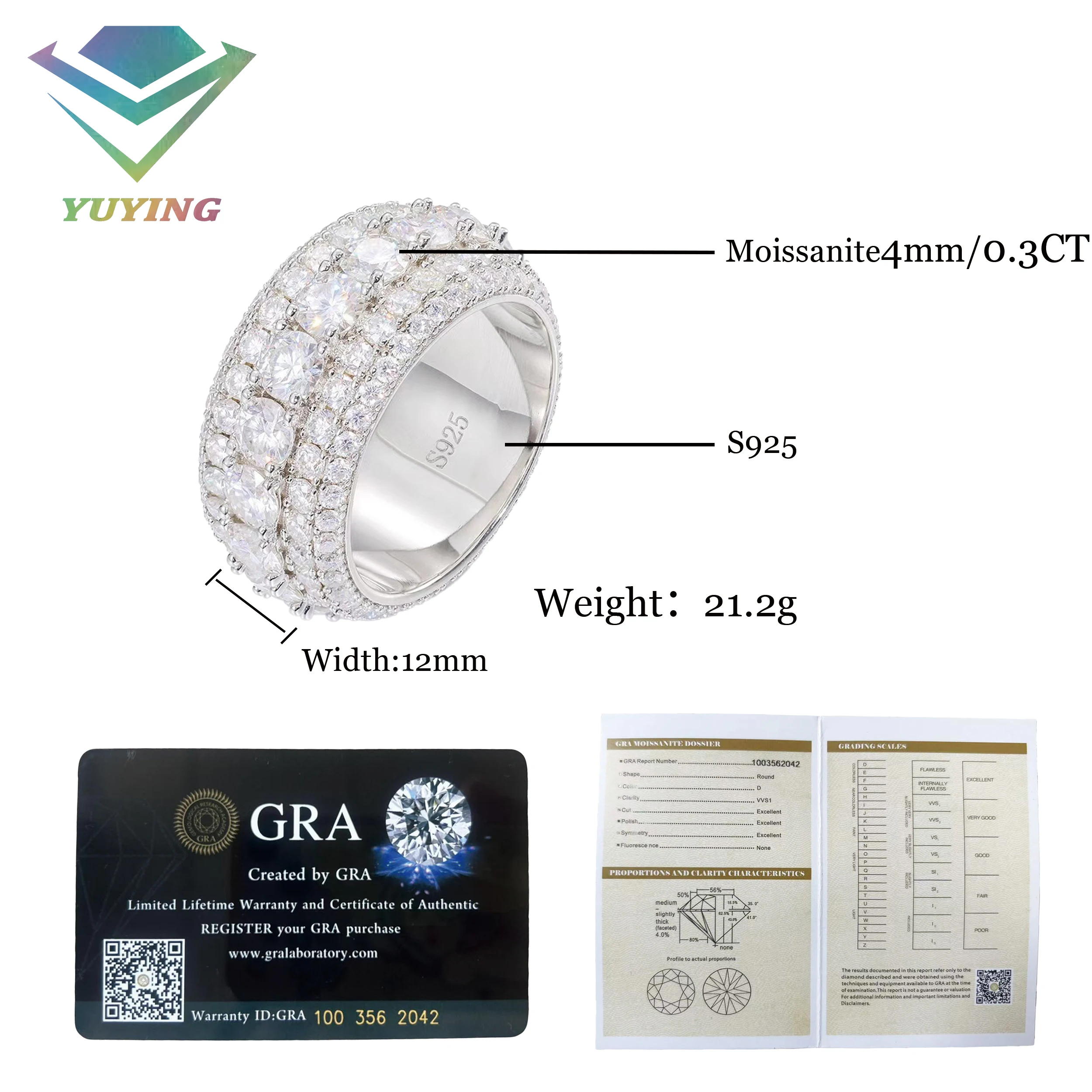 Fashion Full Iced Out Cuban Ring 925 Sterling Silver Ring 100 