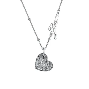 Keiyue 925 Sterling Silver Heart Letter Pendant Necklace Romantic Fashion Jewellery with Zircon Stone for Wedding or Party