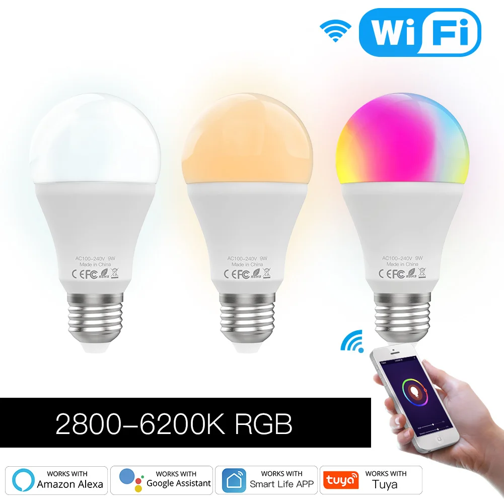 Wifi Smart LED light Bulb E27 Dimmable For Alexa Google Home Remote Control 