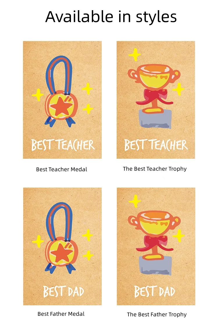 Hot Sale 15*10cm Cartoon Trophy Thank You Gift Cards kraft Paper Cute Greeting Cards With Envelope For Teacher's Day manufacture