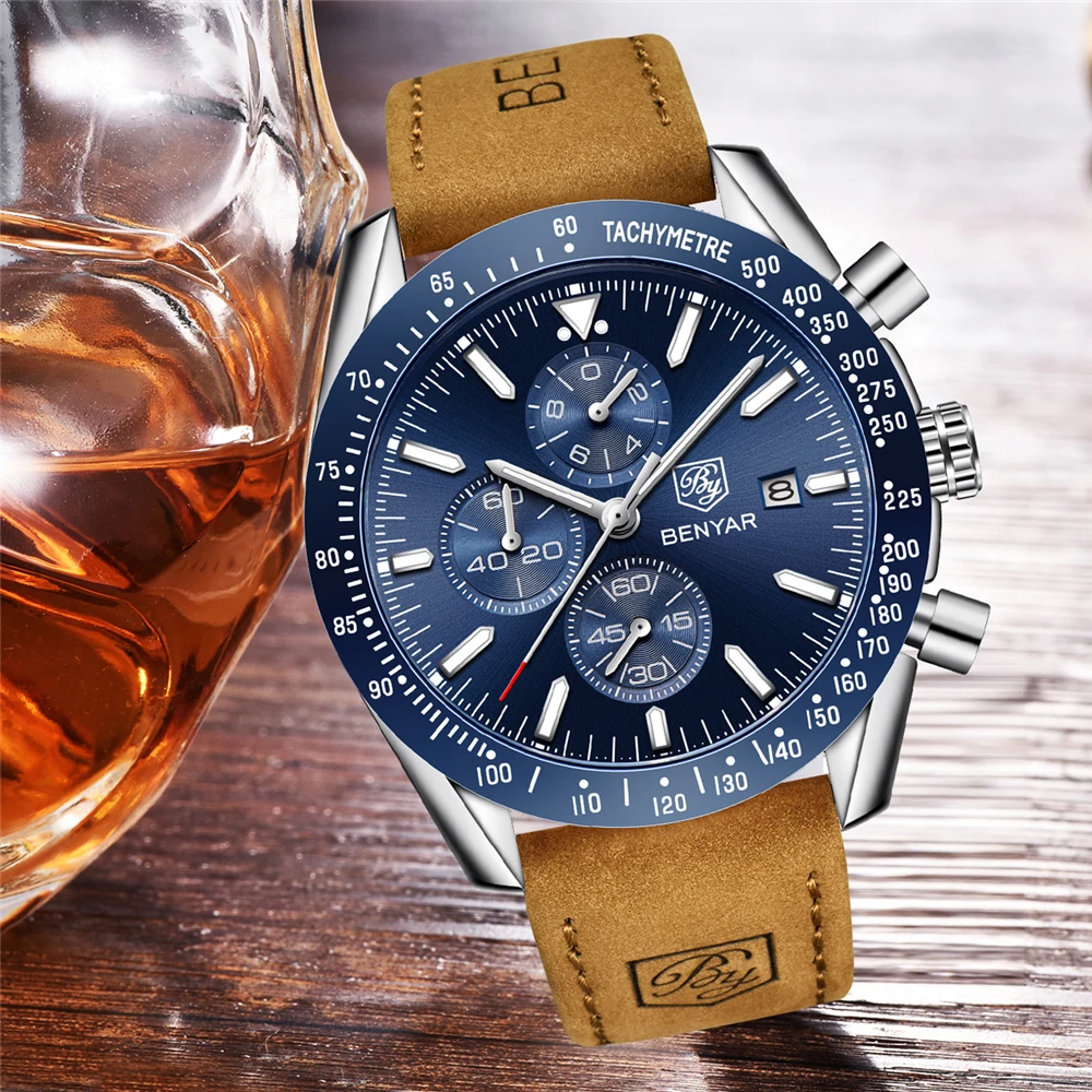 BENYAR 5140 Luxury Men's Watch - Silicone & Steel Chronograph
