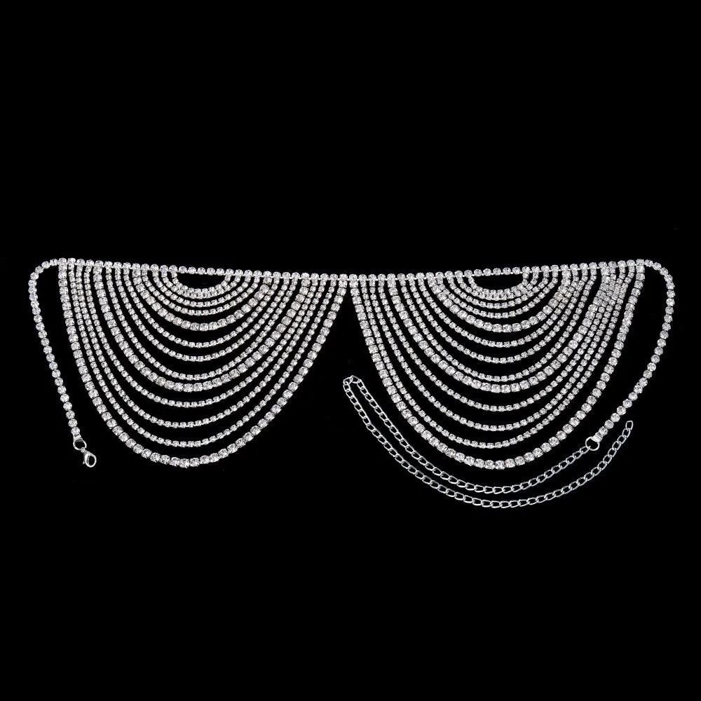 Hot Selling Multi Layered Rhinestone Tassel Chest Chain Sexy Party
