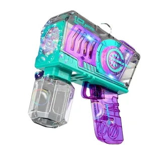 EPT Cheapest Electric Bubble Gun Toys Transparent Soap Bubble Making Machine With Bubble Solution and Flashing Light