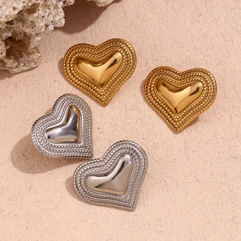 Vintage Jewelry Heart Stud Earrings For Women Gold Plated Stainless Steel Jewelry Trendy Jewelry 2024