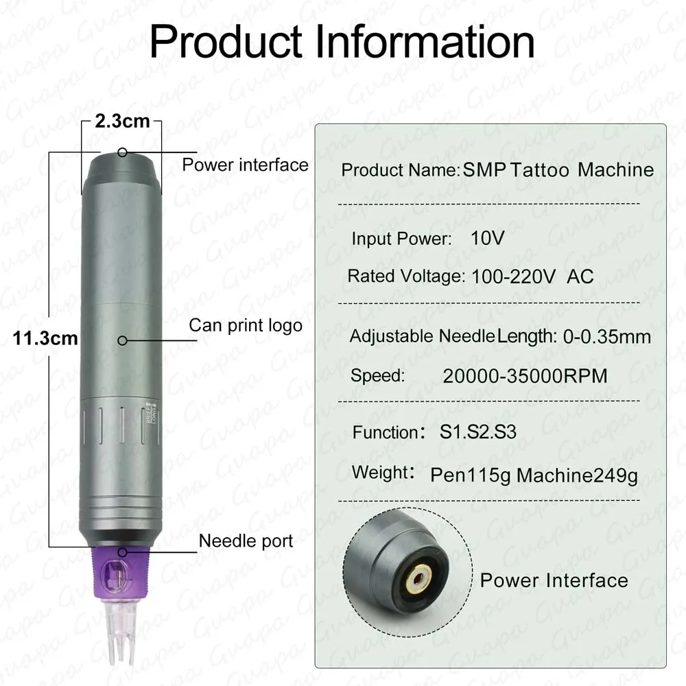 Guapa SMP Scalp Machine OEM Logo Customized Permanent Makeup Machine Digital Eyebrow Tattoo Machine for Scalp Tattoo Supplies