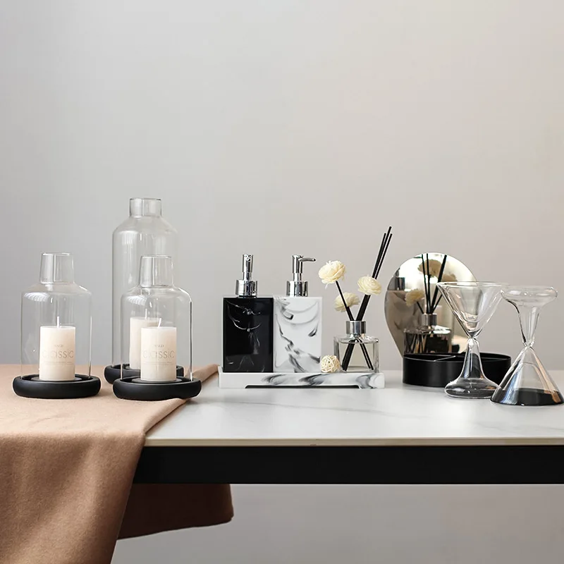 Bixuan Borosilicate Glass Candle Holders Clear Glass With Black Resin