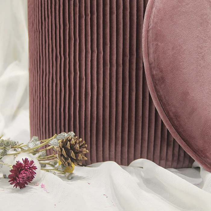 HStex Customize French Luxury Round Pleated Velvet pink Ottoman Sofa 2020 Hot Sale Chair with Storage Seat Footstool