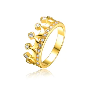 Keiyue Classic Dubai King Princess Crown Sterling Silver Gold Plated Zircon Ring for Wedding & Party-Lord of the Rings Design