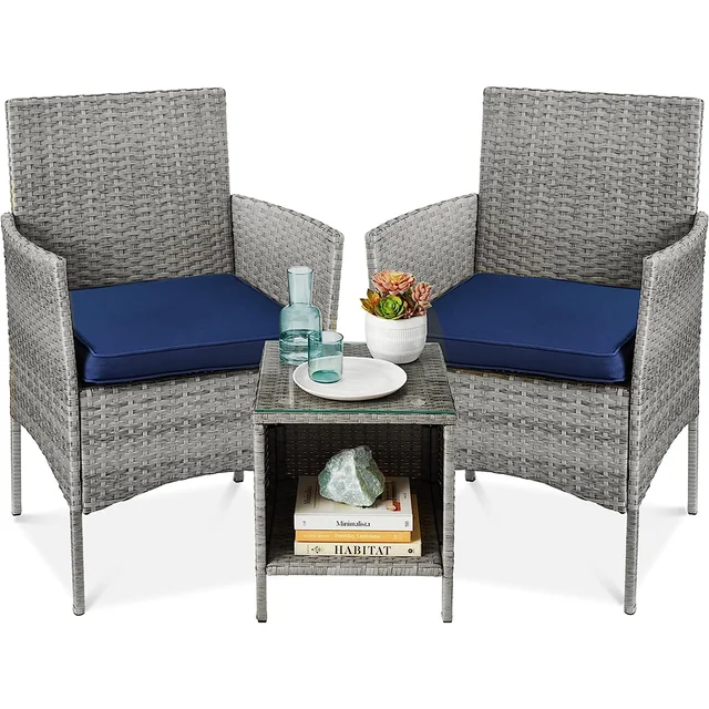 HOMECOME 3-Piece Wicker Outdoor Furniture set Conversation Set patio furniture rattan table and chair,storage with cushion cover
