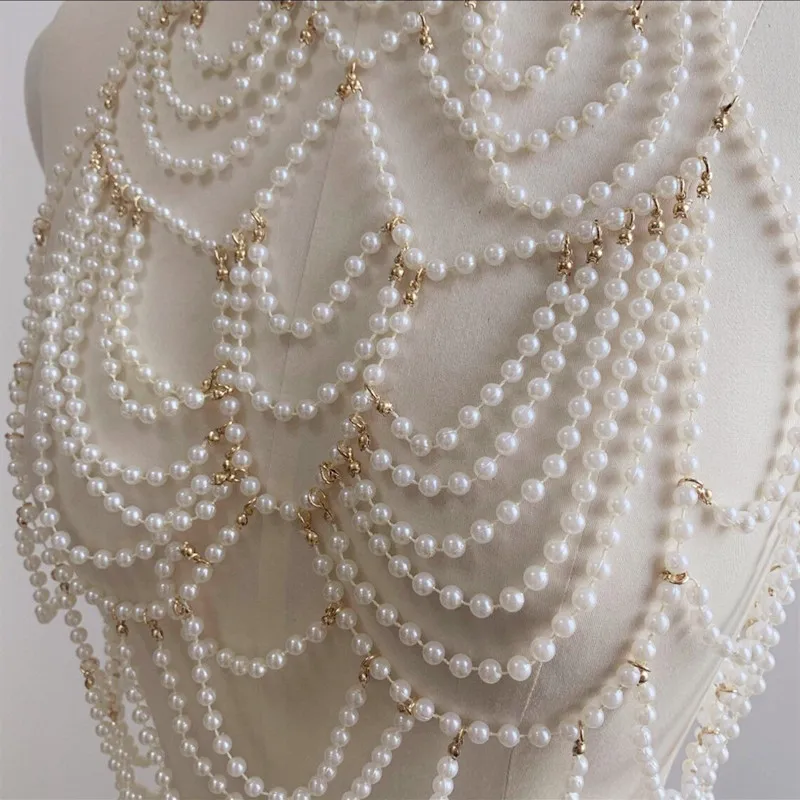 Women Pearls Bra Body Chain Necklace