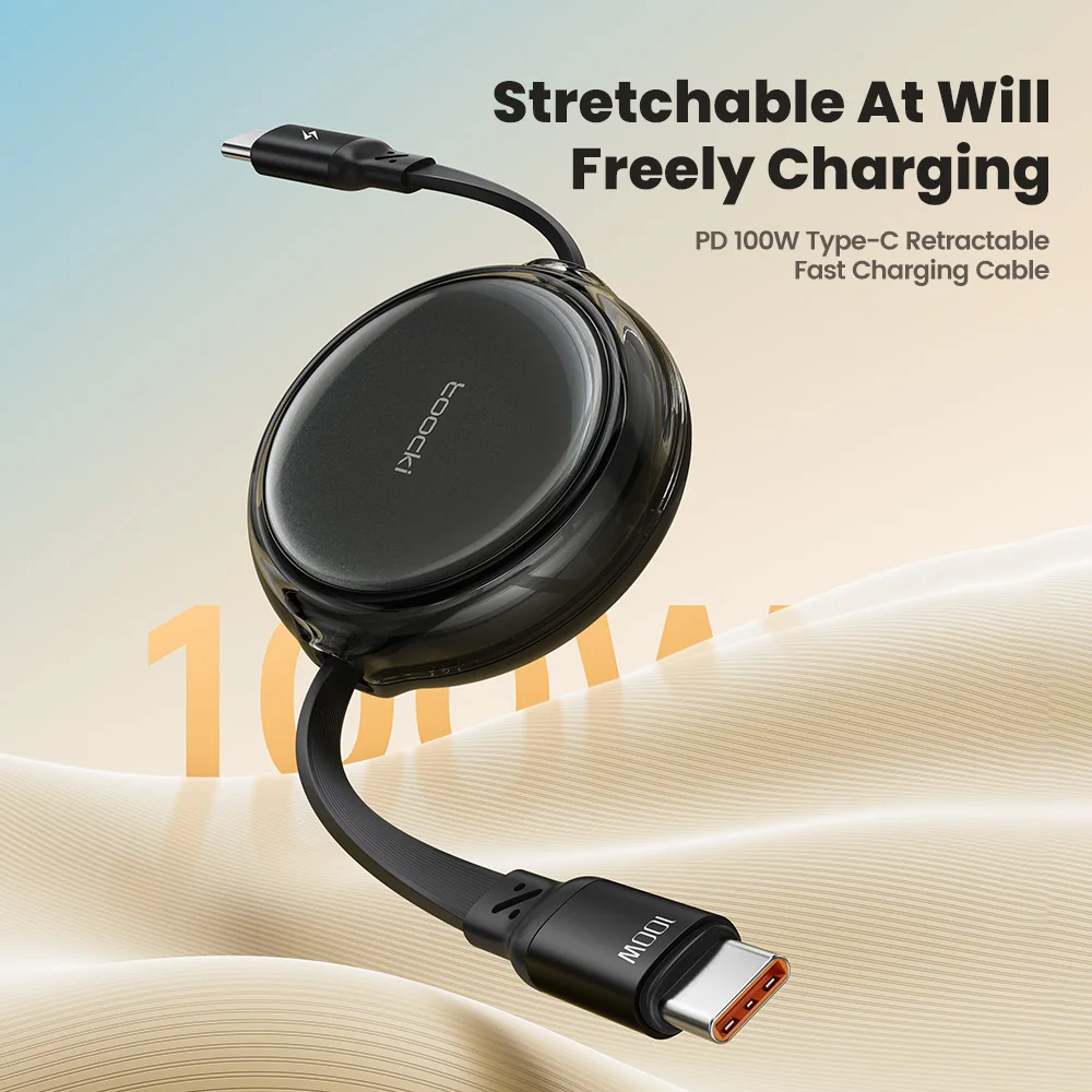 Toocki NEW Adjustable Length Fast Charging Cable 100W 1.2M 2 in 1 Retractable USB Charging Cable for Type C Port