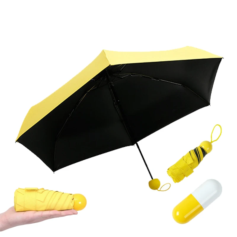 New Design OEM Custom Logo Portable UV Foldable Mini 5 Folding Umbrella Pocket Capsule Parasol Umbrella for Women