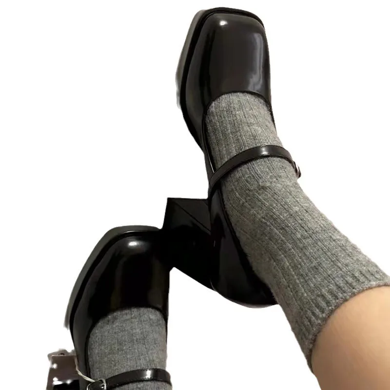 Elegant Mary Jane Shoes Platform Chunky Heel Autumn And Winter One Strap Square Toe Women High Heels Pumps - Image 3