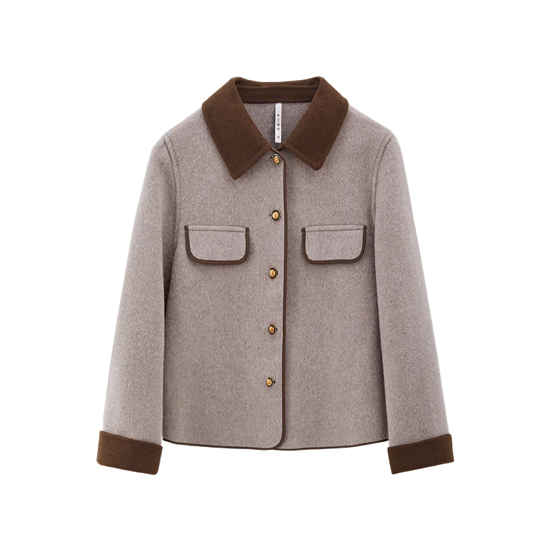 Women Autumn New Fashion Blend Short Blazer Coat Vintage Long Sleeve Female Outerwear Chic Femme
