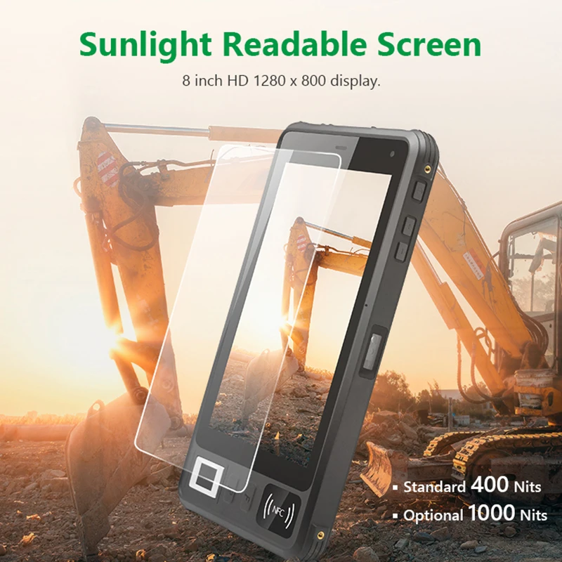 8 Inch IP67 Handheld Tablet RFID QR Code 2D Scanner NFC Reader Rugged Tablet 1000 Nits