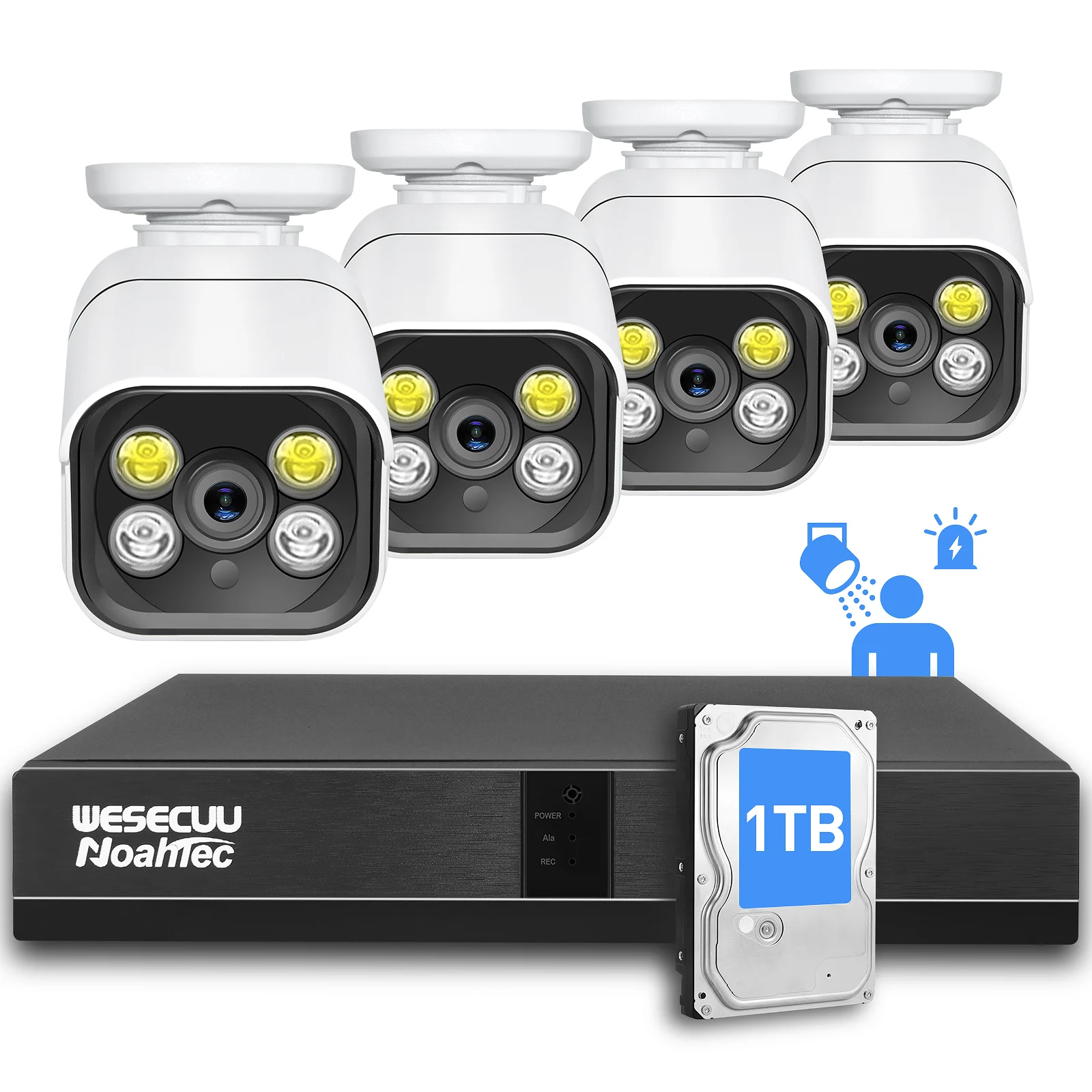 Wesecuu Best Selling 4ch Poe Ai Alarm Nvr Kit Cctv System 8mp 4k Network Cameras Security
