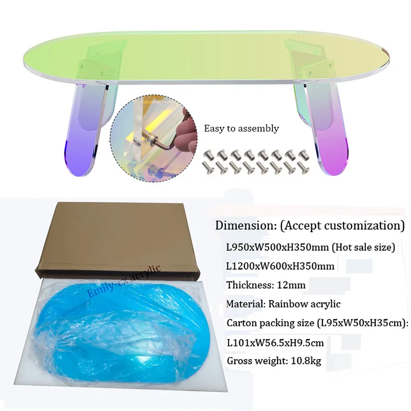 
 2021 Modern Fashion Round Iridescent Acrylic Coffee Table Living Room Furniture Colorful Side Tables Rainbow Acrylic Table  