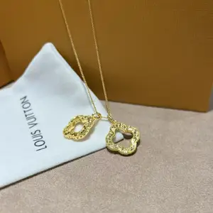 High End 18K Gold Plated Lucky Clover Trendy Link Chain Necklace for Girlfriend Party Occasion