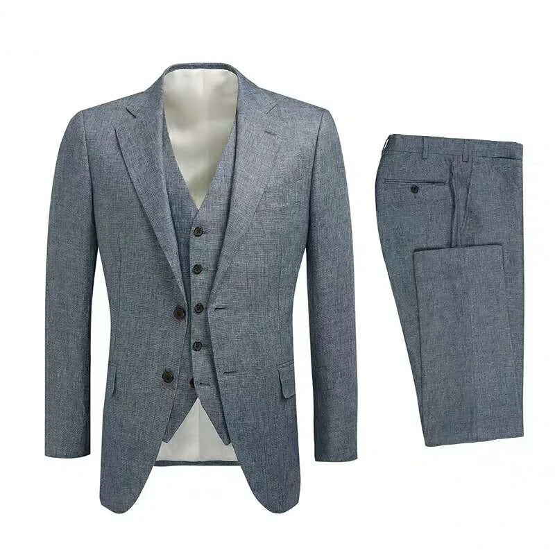 MTM Made to Measure Custom Handmade Man Suits Light Wool Blue Coat Pant Men Suit Bespoke Mens Suits