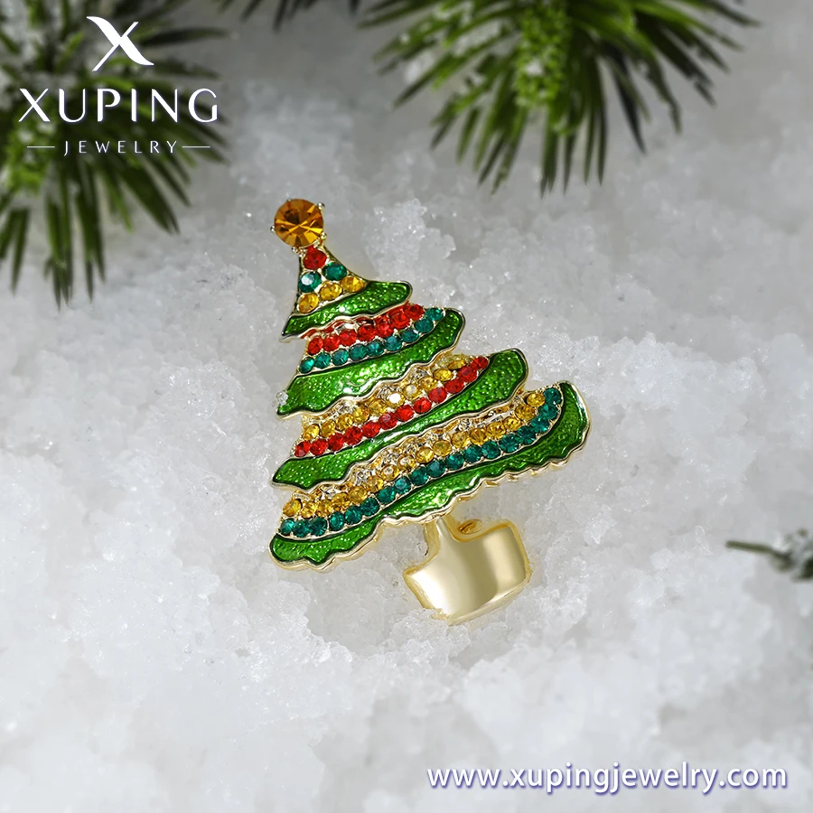 Avalaya Pequeño Broche De árbol De Navidad Con Cristal Transparente Verde Oscuro Chapado En Oro – 45