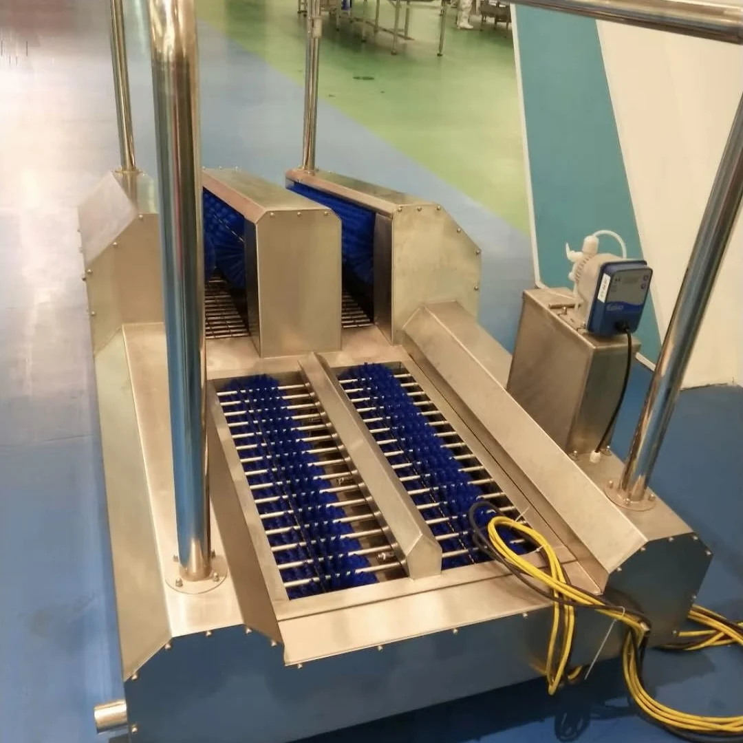 Stainless steel boot cleaning machine for worker hygiene and food safety control in slaughterhouses