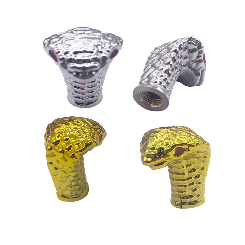 Golden and Silver Cobra Universal Car Wheel Tire Air Valve Cap With Rubber Ring