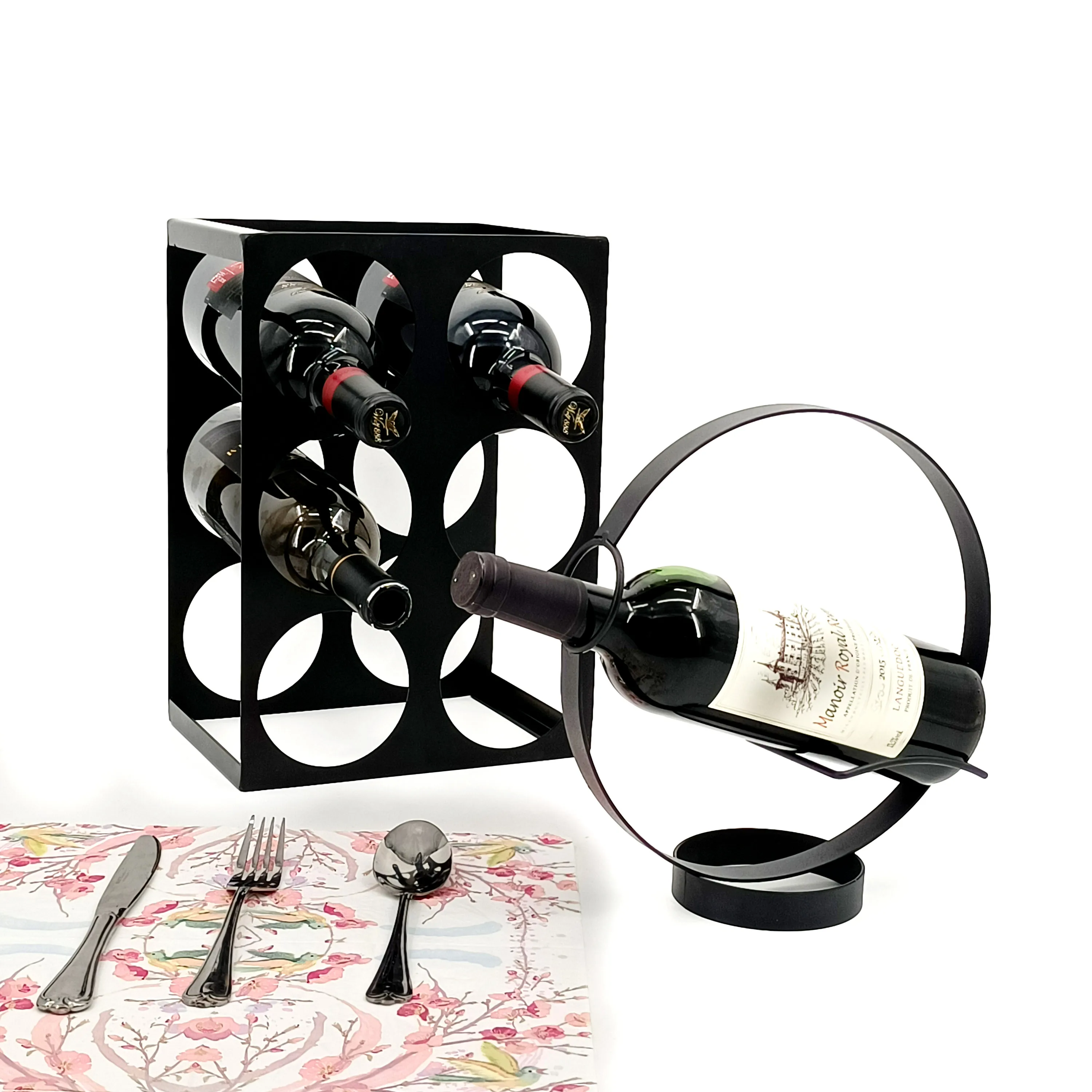 2 Portabottiglie Vino In Metallo - Design Oro Rosa, Impilabili