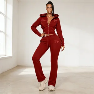 Women's Custom Logo Embroidered Sport Pants with Zipper Hooded Long-Sleeved Top Two-Piece Set