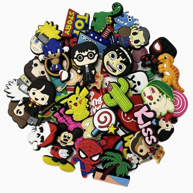 Factory Outlet Random 100pcs Mixed Shoe Decorations PVC Soft Rubber DIY Accessories Cute Kawaii Cartoon Shoe Buckles
