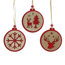Christmas Wooden Hanging Ornaments Christmas Decoration Snowflake Reindeer Home Decoration, 3 asst Red