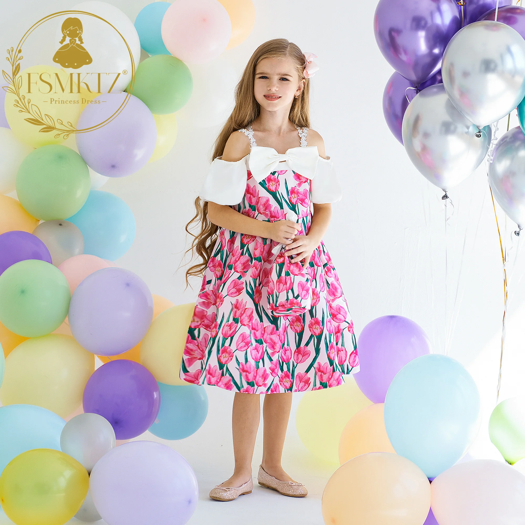 Boutique Kids Summer Princess Prom Dress Floral Satin Baby Ball Gown for  Girls for Spring Parties Baby Girl's Party Dress